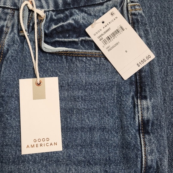 NWT Good American Good 90s Slim Ripped Knee Straight Jeans in Indigo - Picture 6 of 14